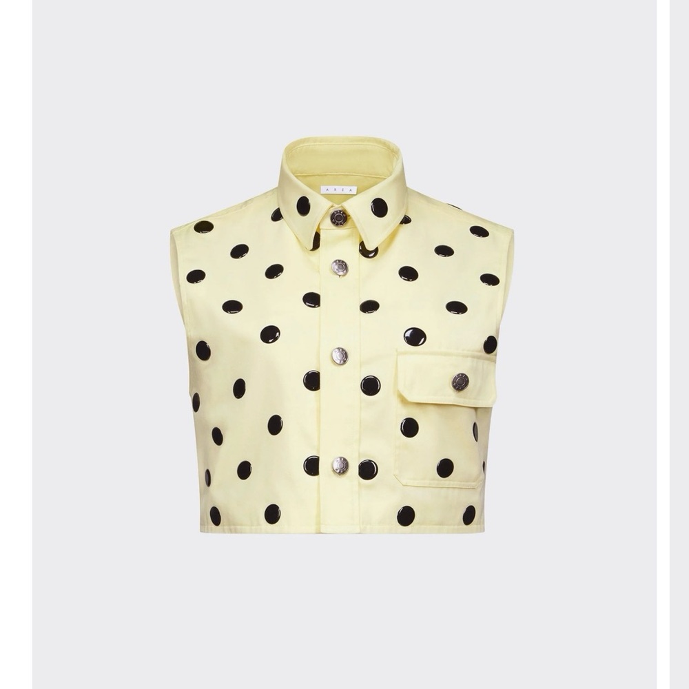 AREA Yellow Polka Dot Sleeveless Denim Shirt/Vest